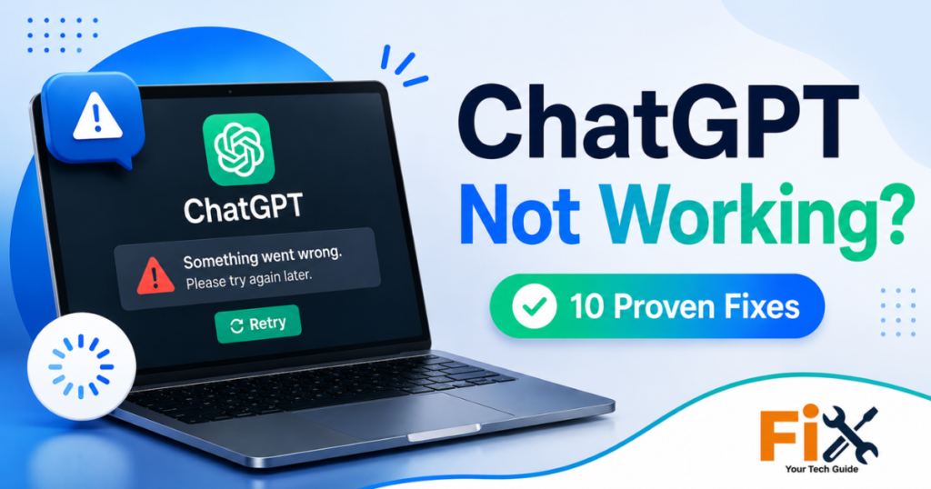 Laptop showing ChatGPT not working error on the screen.