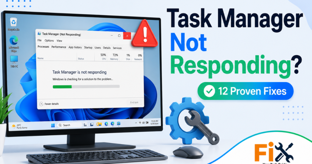 Windows 11 Task Manager not responding error on desktop computer.
