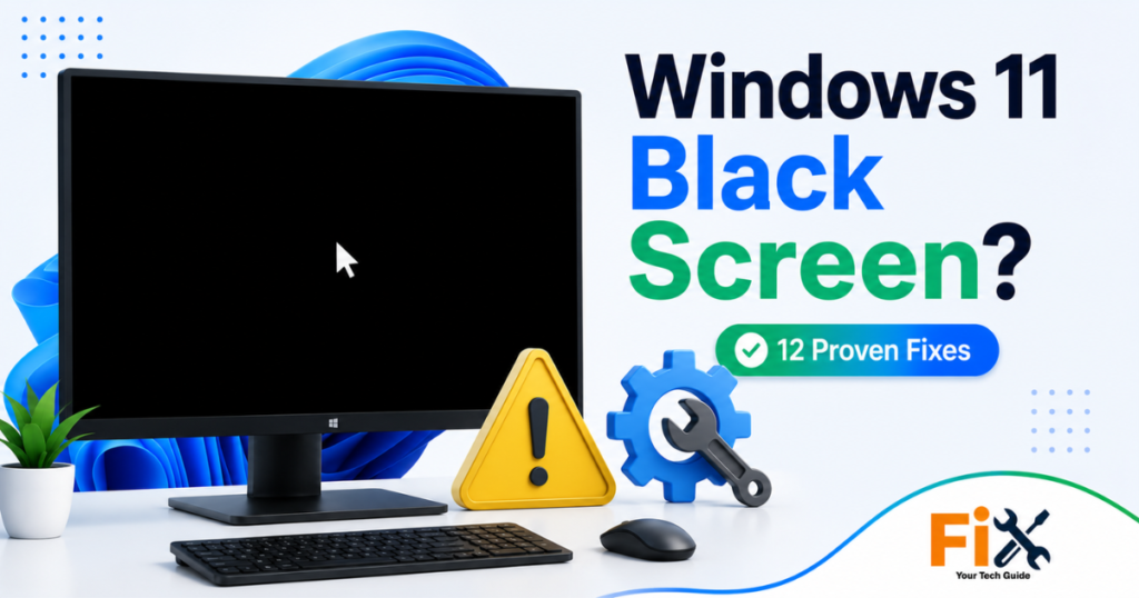 Windows 11 black screen with mouse cursor after startup.