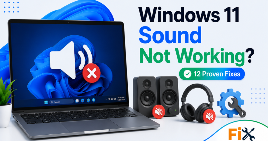 Windows 11 laptop showing no sound or audio problem.
