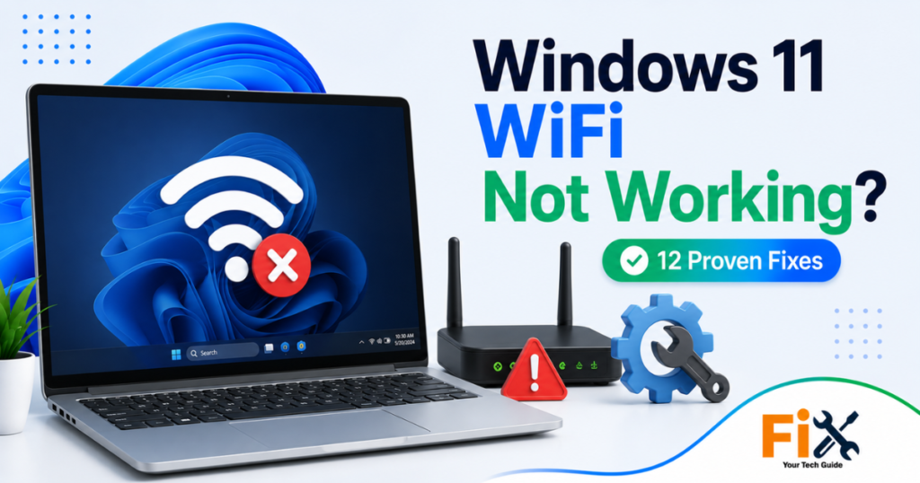 Windows 11 laptop showing WiFi connection problems.
