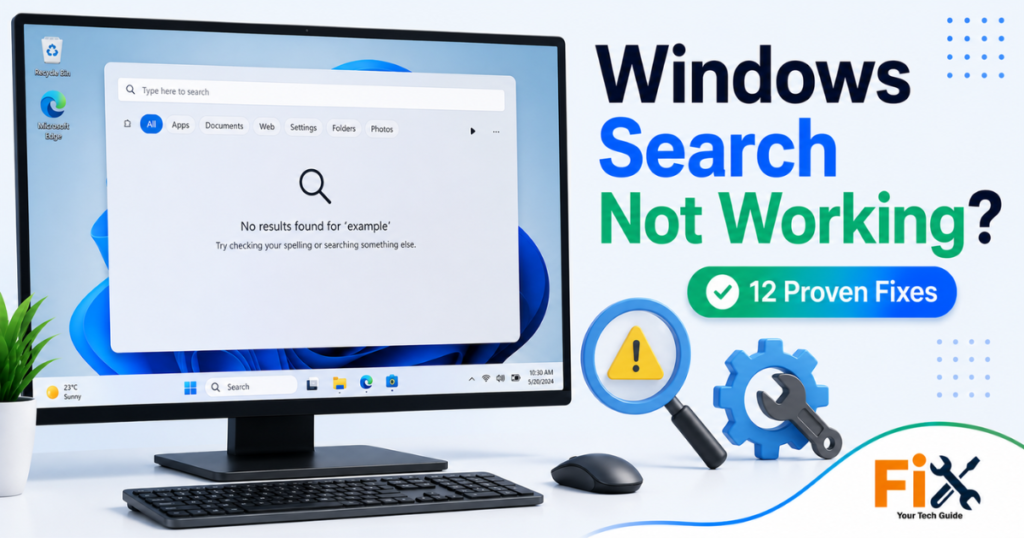 Windows 11 Search bar not working on a desktop computer.